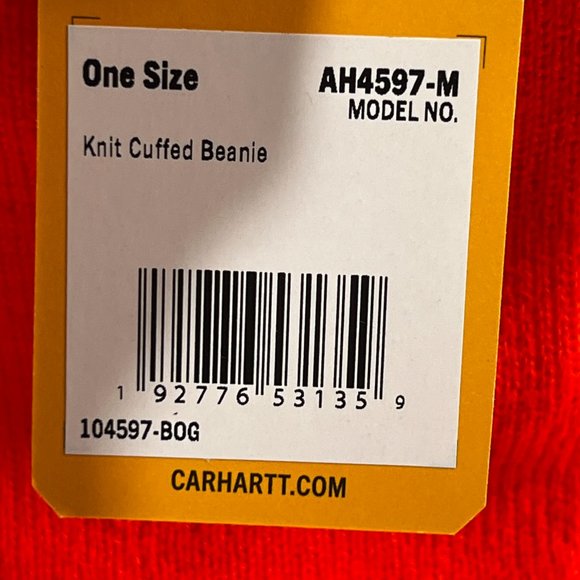 Carhartt Knit Cuffed Beanie New Bright Orange Kindly Logo 104597 NWT Hat - Picture 5 of 6